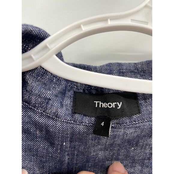 THEORY Mayvine Tierra Wash Dress Deep Denim Pockets Button Up Size 4 - Picture 3 of 7